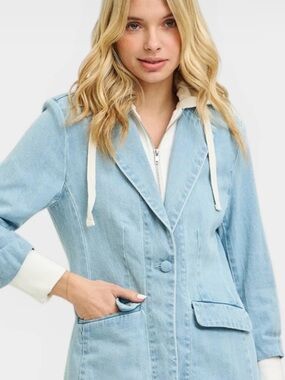 iris Light Blue Denim Jacket with White Hood